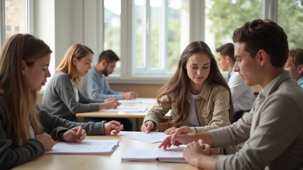 Aulas de inglês em grupo na sala de aula com estudiantes diversos