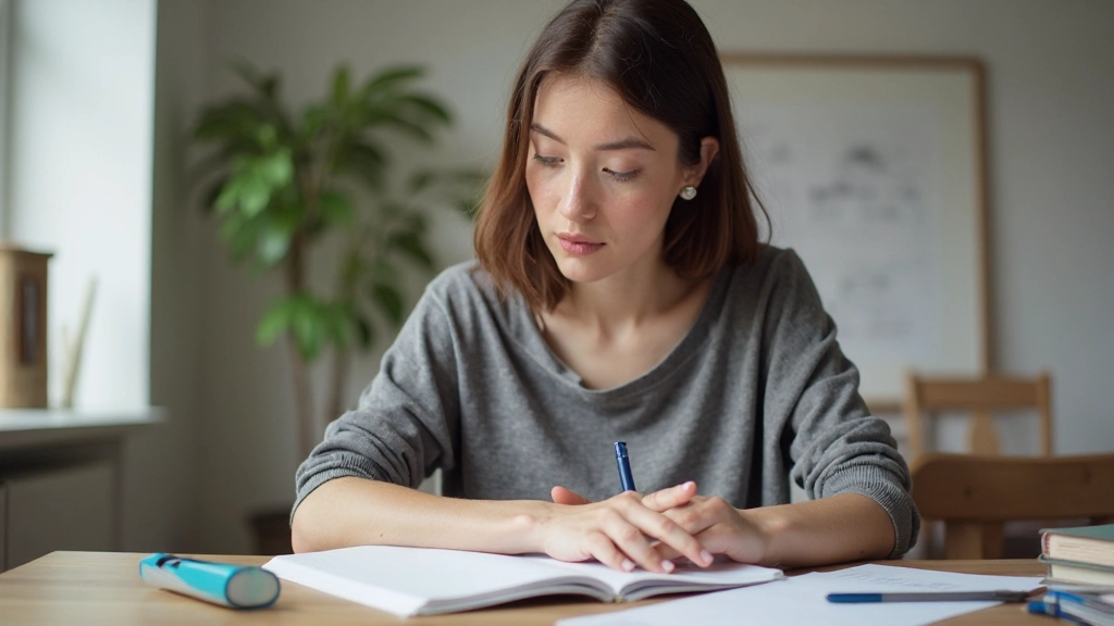 Profissional aprendendo vocabulário de inglês em ambiente de estudo moderno
