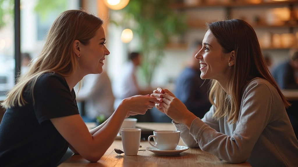Duas pessoas conversando em ambiente casual, demonstrando comunicação amigável e expressões naturais em inglês